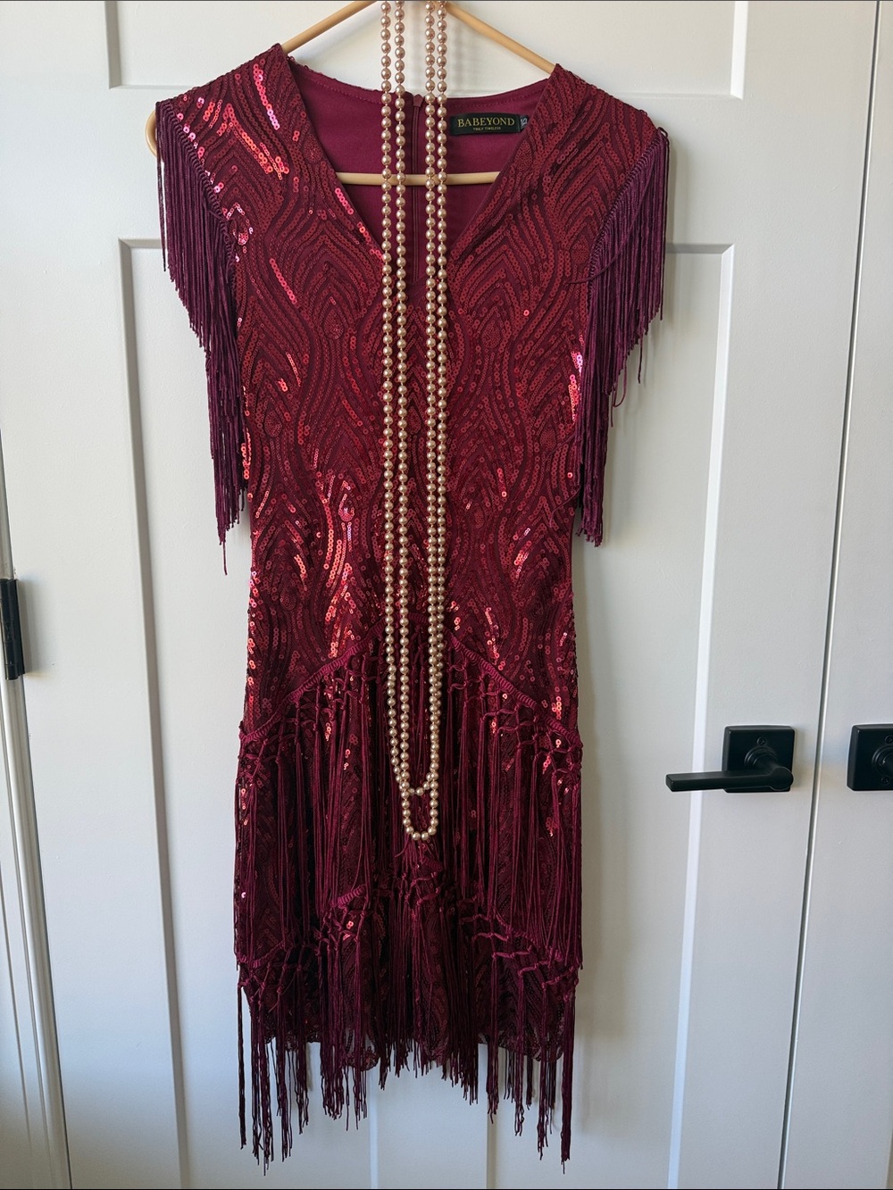 Wine Red Sequin Fringe Cocktail Dress. Flapper Costume.